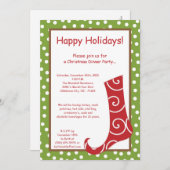 5x7 Red Green Stocking Christmas Party Invitation (Devant / Derrière)