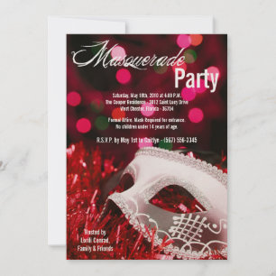 5x7 Red Masquerade Sweet 16 Birthday Invitation Kaart