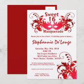 5x7 Red Masquerade Sweet 16 Invitation anniversair (Devant / Derrière)