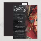 5x7 Red Masquerade Sweet 16 Invitation anniversair (Devant / Derrière)