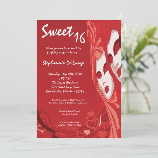 5x7 Red Masquerade Sweet 16 Invitation anniversair (Debout devant)