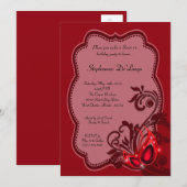 5x7 Red Masquerade Sweet 16 Invitation anniversair (Devant / Derrière)