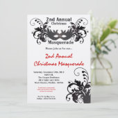 5x7 Red Silver Masquerade-kerstuitnodiging Kaart (Staand voorkant)