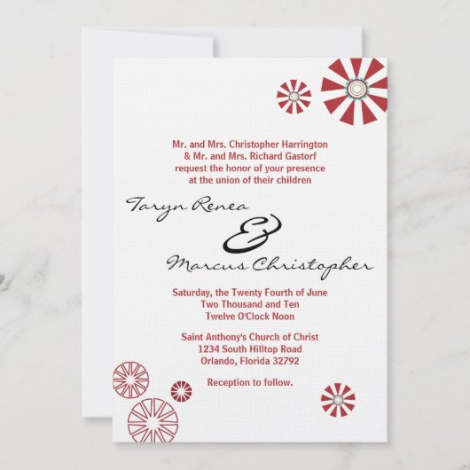 5x7 Retro Disc Bloem Linnen Huwelijksuitnodiging Kaart (Voorkant)