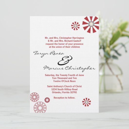 5x7 Retro Disc Bloem Linnen Huwelijksuitnodiging Kaart (Staand voorkant)