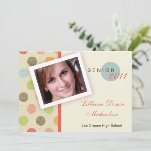 5x7 Retro Polka Dot Photo Faire-part principal (Debout devant)