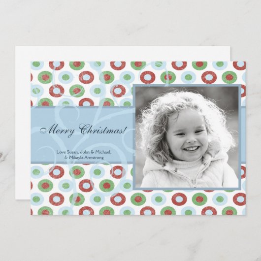 5x7 Retro Swirl Polka point photo carte de Noël (Devant / Derrière)