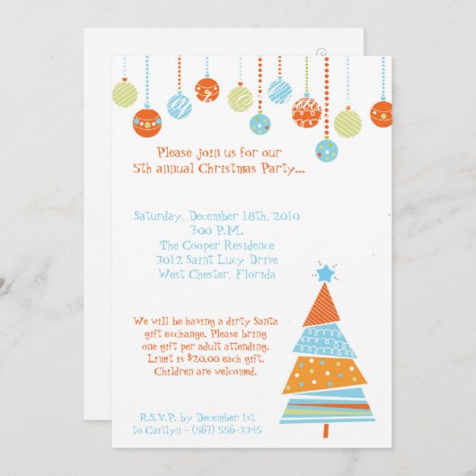 5x7 Retro XMAS Arbre Noël Invitation (Devant / Derrière)