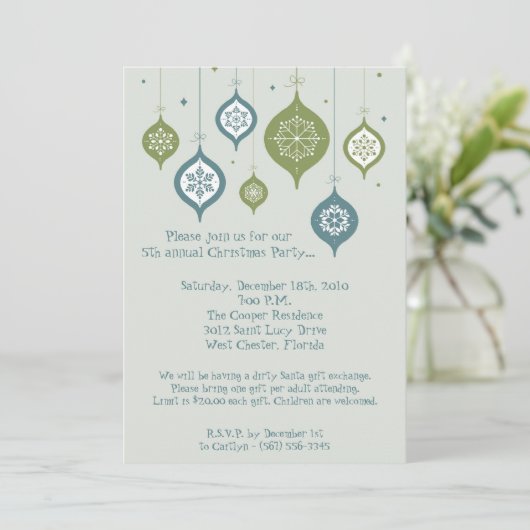 5x7 Retro XMAS Ornements de Noël Invitation (Debout devant)