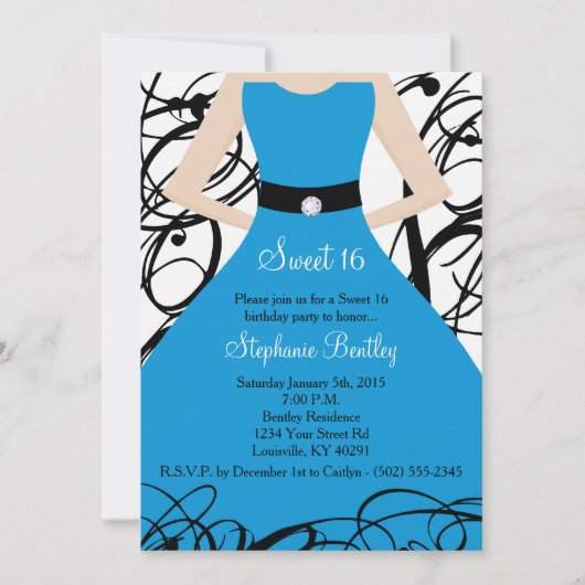 5x7 Robe Bleue Douce 16 Anniversaire Invitation (Devant)