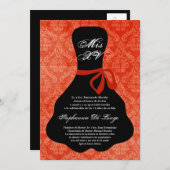 5x7 Robe Orange Quinceanera Invitation Anniversair (Devant / Derrière)