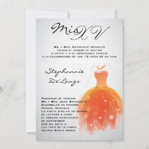 5x7 Robe Orange Quinceanera Invitation Anniversair