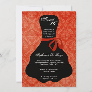 5x7 Robe orange sucré 16 Anniversaire Invitation