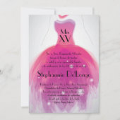 5x7 Robe rose Quinceanera Invitation Anniversaire (Devant)