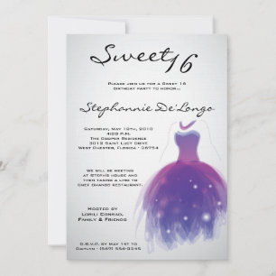 5x7 Robe violette Douce 16 Anniversaire Invitation