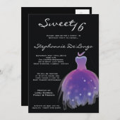 5x7 Robe violette Douce 16 Anniversaire Invitation (Devant / Derrière)