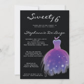 5x7 Robe violette Douce 16 Anniversaire Invitation (Devant)