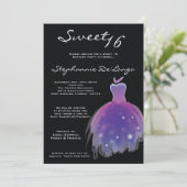 5x7 Robe violette Douce 16 Anniversaire Invitation (Debout devant)