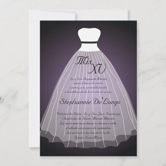 5x7 Robe violette Quinceanera Invitation Anniversa (Devant)