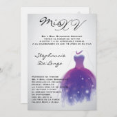 5x7 Robe violette Quinceanera Invitation d'anniver (Devant / Derrière)
