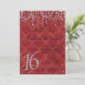 5x7 Rode Diamant Sweet 16 Verjaardag Uitnodiging (Staand voorkant)
