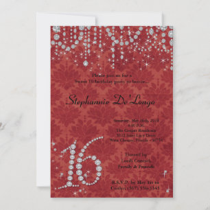 5x7 Rode Diamant Sweet 16 Verjaardag Uitnodiging