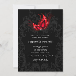 5x7 Rode Masquerade Sweet 16 Verjaardagsuitnodigin Kaart