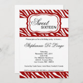 5x7 Rode Zebra Print Birthday party nodiging Kaart (Voorkant / Achterkant)