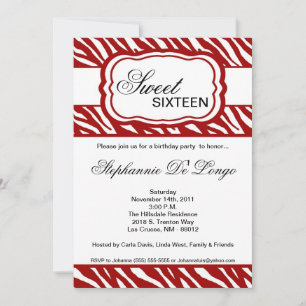 5x7 Rode Zebra Print Birthday party nodiging Kaart