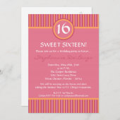 5x7 rose et orange rayé 16 Anniversaire Invitation (Devant / Derrière)