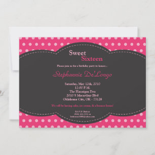 5x7 rose Polkadot doux 16 Anniversaire Invitation