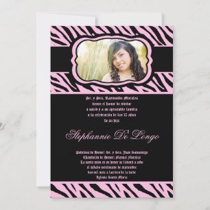 5x7 rose Zèbre Imprimer Quinceanera Invitation