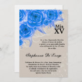 5x7 Roses bleus Quinceanera Invitation d'anniversa (Devant / Derrière)
