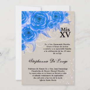 5x7 Roses bleus Quinceanera Invitation d'anniversa