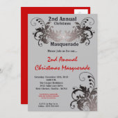 5x7 Rouge Argent Masquerade Noël Invitation (Devant / Derrière)