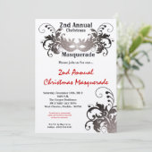 5x7 Rouge Argent Masquerade Noël Invitation (Debout devant)