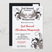 5x7 Rouge Argent Masquerade Noël Invitation (Devant / Derrière)