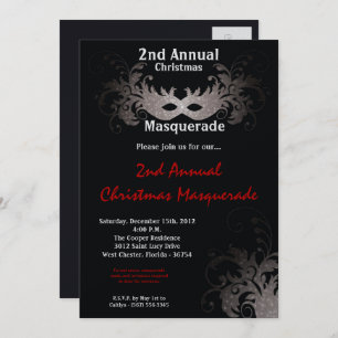 5x7 Rouge Argent Masquerade Noël Invitation