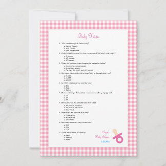 5x7 roze Baby Trivia Shower Game