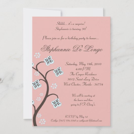 5x7 Roze & Blauwe Bloemen Verjaardag Uitnodiging (Voorkant)