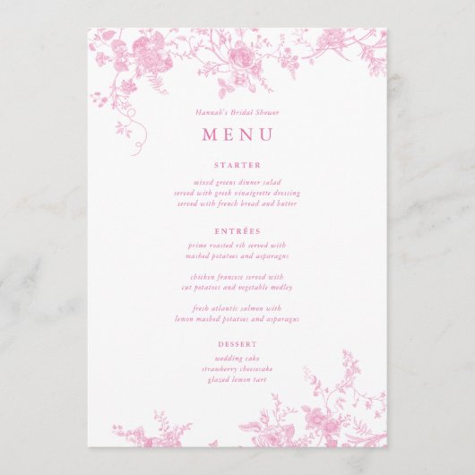 5x7"  Roze Bloemen Tafel Menu Kaarten (Voorkant)