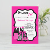 5x7 Roze Cadeaus Birthday Zebra Uitnodiging (Staand voorkant)