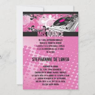 5x7 Roze DJ Spin Platenspeler Quinceanera Uitnodig Kaart