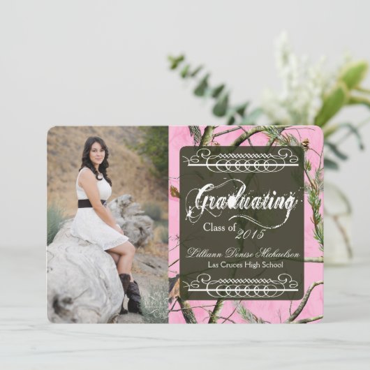 5x7 Roze Hunters Camo Camoufla Hogere Aankondiging (Staand voorkant)