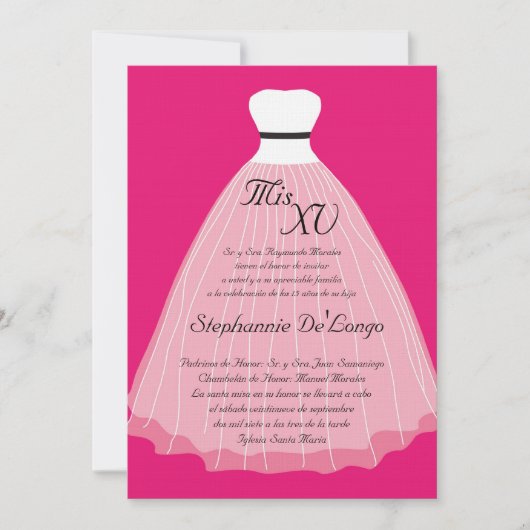 5x7 roze jurk Quinceanera Verjaardag Uitnodiging (Voorkant)