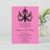 5x7 Roze Kroonluchter Quinceanera Party Uitnodigin Kaart (Staand voorkant)