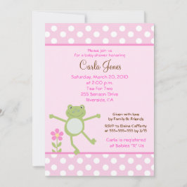 5x7 Roze Leap Frog Girl Baby shower Invitation Kaart