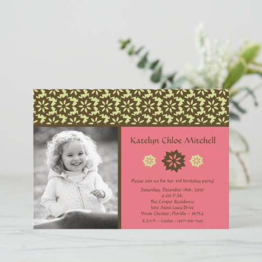 5x7 Roze Limoen Dama Foto van Birthday Party Invit Kaart (Staand voorkant)