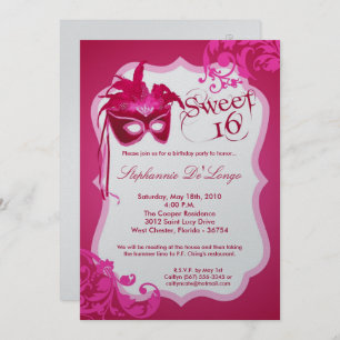 5x7 Roze Masquerade Masker 16 Verjaardag Uitnodigi Kaart