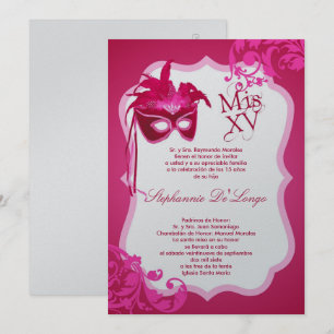 5x7 Roze Masquerade Masker Quinceanera Uitnodiging